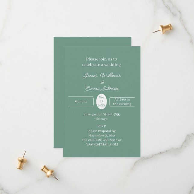 Invitación a la boda personalizada verde simple (Anverso/Reverso In Situ)