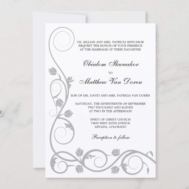 Invitación a la boda personalizado Silver Swirls (Anverso)