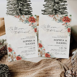 Invitación a la boda Pinecone de Winter Red Green