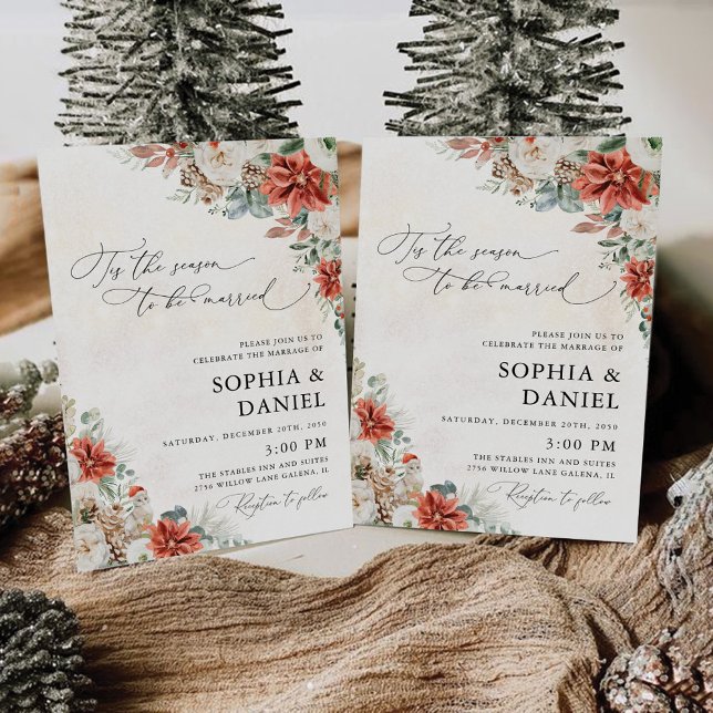 Invitación a la boda Pinecone de Winter Red Green (Subido por el creador)