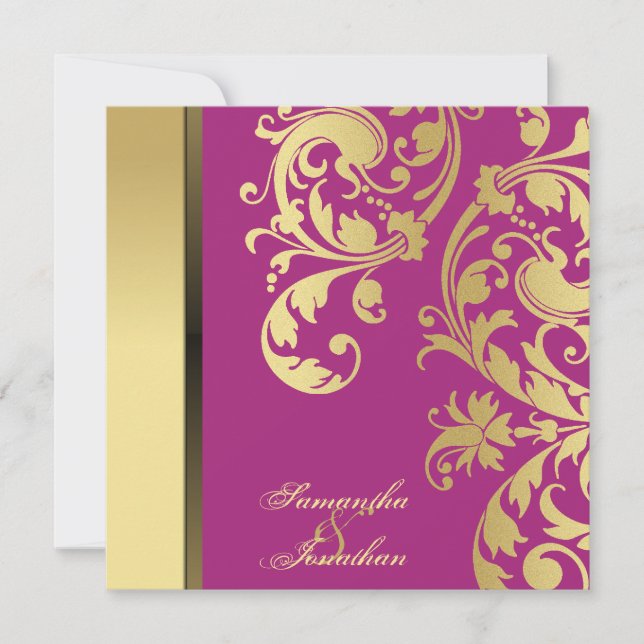 Invitación a la boda Pink Gold Shimmer Floral Swir (Anverso)