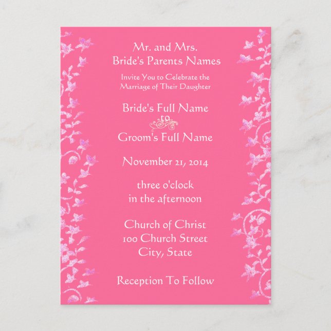 Invitación a la boda Pink Swirls y Flores (Anverso)