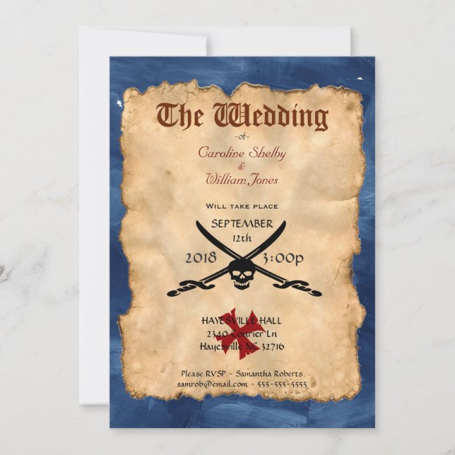 Invitación a la boda pirata y espada (Anverso)