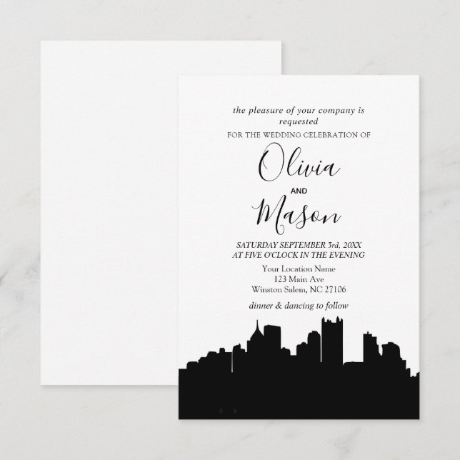 Invitación a la boda Pittsburgh PA Skyline Citysca (Anverso / Reverso)