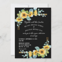 Invitación a la boda plana con girasol (negro)