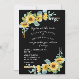 Invitación a la boda plana con girasol (negro)