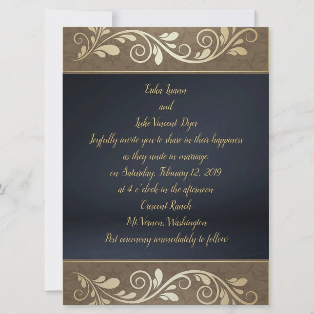 Invitación a la boda plana con Swirl Gold Classy (Anverso)
