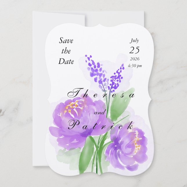 Invitación a la boda plana de Lavender Hydrangeas (Anverso)