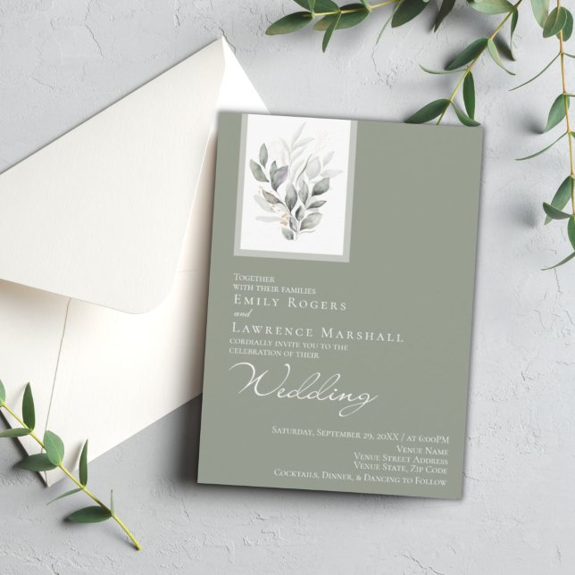 Invitación a la boda plana del eucalipto verde sab (Subido por el creador)