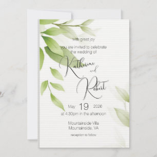 Invitación a la boda plana verde botánica