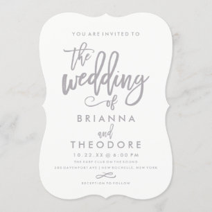 Invitación a la boda plateada con mano de moda