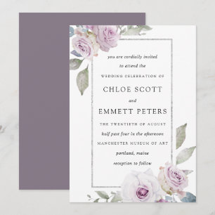 Invitación a la boda plateada con Rosa morado de R