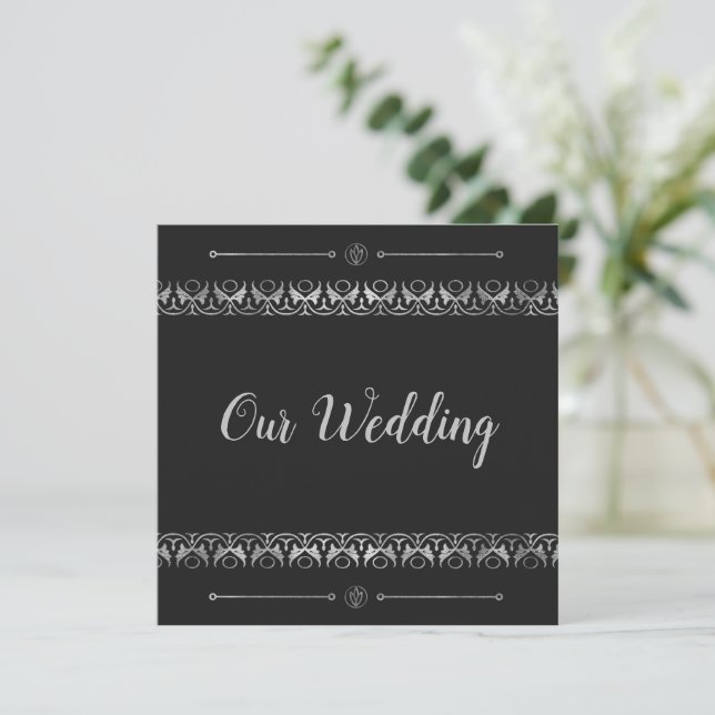 Invitación a la boda plateada de lujo (Anverso de pie)