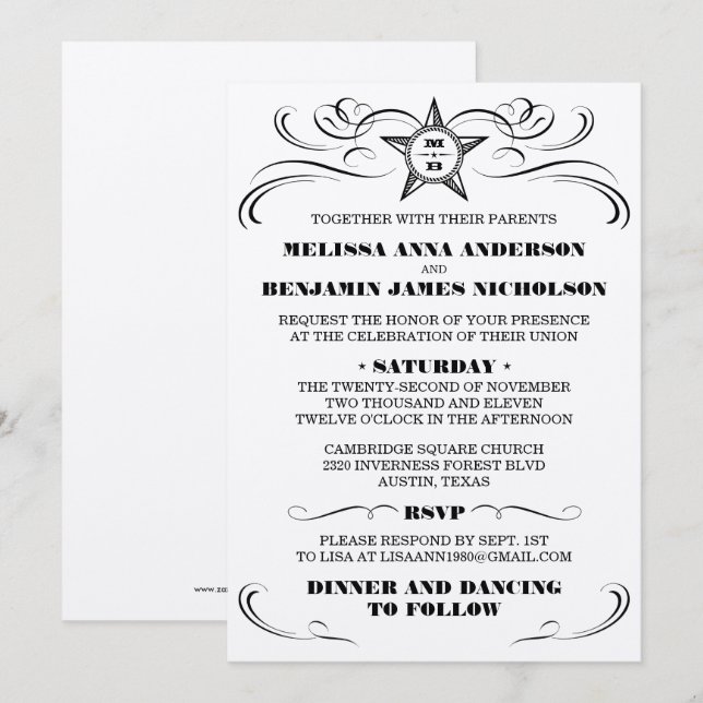 Invitación a la boda plateada metálica al estilo s (Anverso / Reverso)