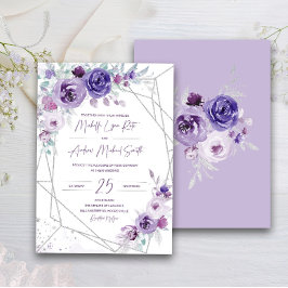 Invitación a la boda plateada y púrpura