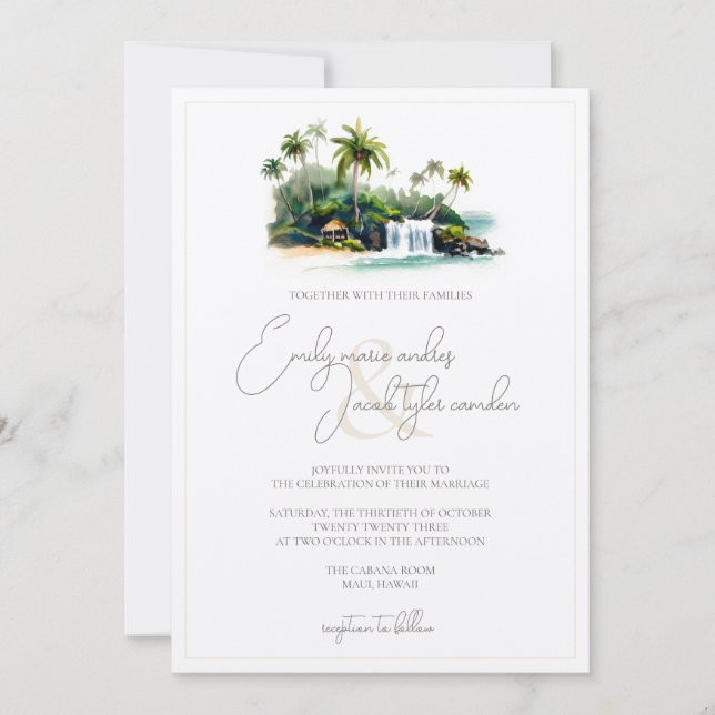 Invitación a la boda - Playa tropical en acuarela (Anverso)