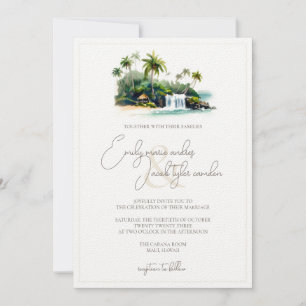 Invitación a la boda - Playa tropical en acuarela
