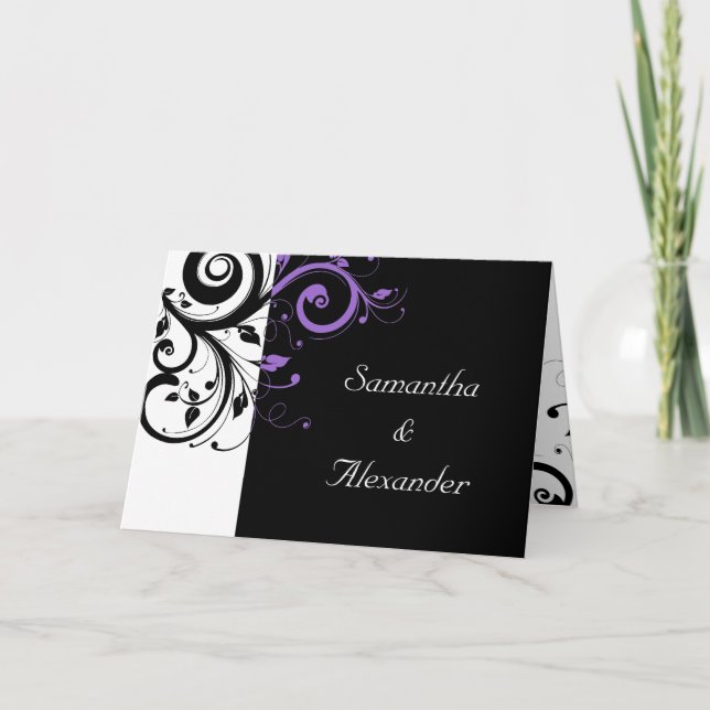 Invitación a la boda plegable de Swift Black+White (Anverso)