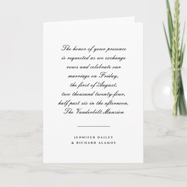 Invitación a la boda plegada con guiones blancos y (Anverso)