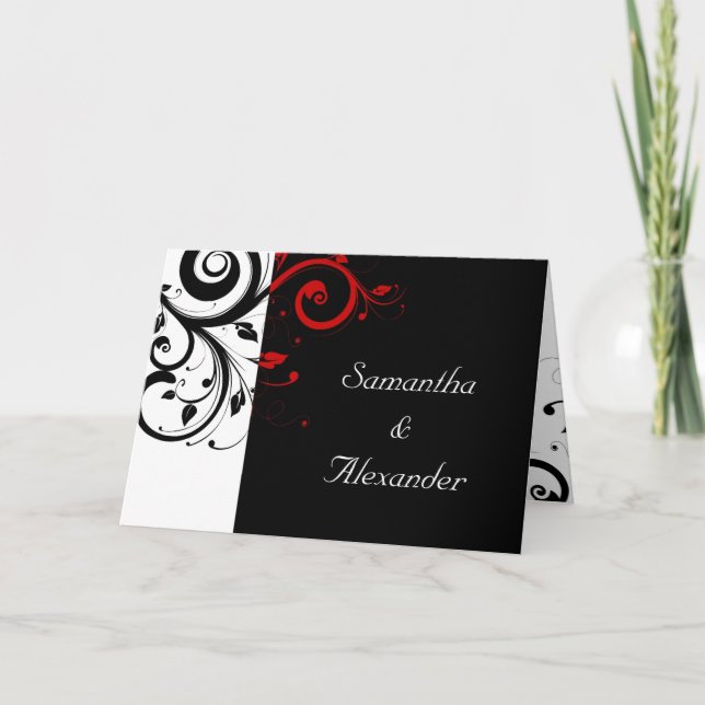 Invitación a la boda plegada de Black+White Red Sw (Anverso)