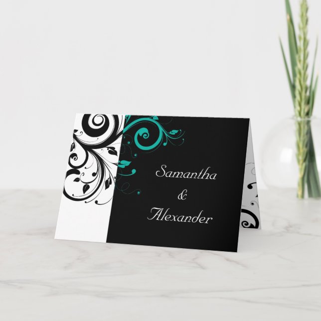 Invitación a la boda plegada de Black+White Verde  (Anverso)