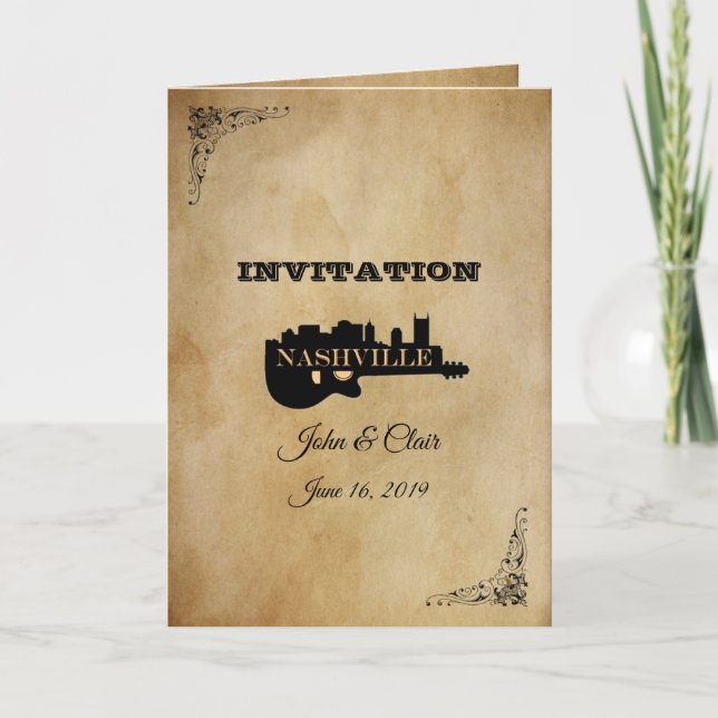 Invitación a la boda plegada de la guitarra de Nas (Anverso)