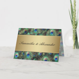 Invitación a la boda plegada de la pluma de pavo r