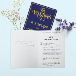 Invitación a la boda plegada del libro de oro azul
