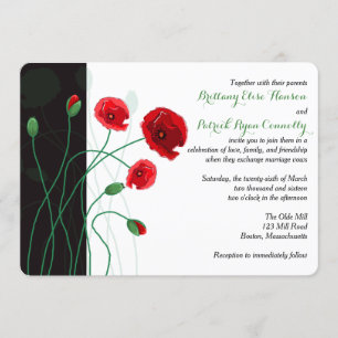 Invitación a la boda   Poppies rojos con negro, ve