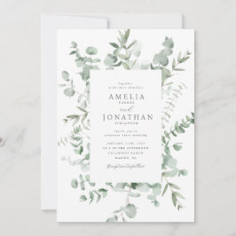 Invitación a la boda por eucalipto de color de agu