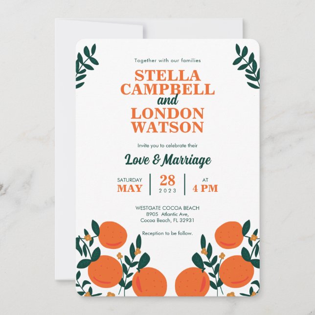 Invitación a la boda por la brisa del naranja (Anverso)