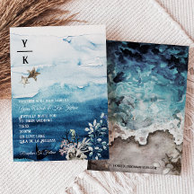 Invitación a la boda por monograma en el Océano Rú