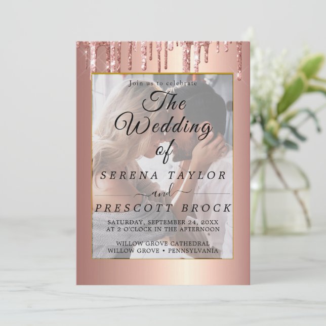 Invitación a la boda por overlay de purpurina Drip (Anverso de pie)