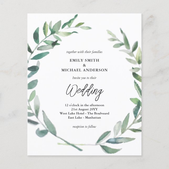 Invitación a la boda presupuestaria para las hojas (Anverso)
