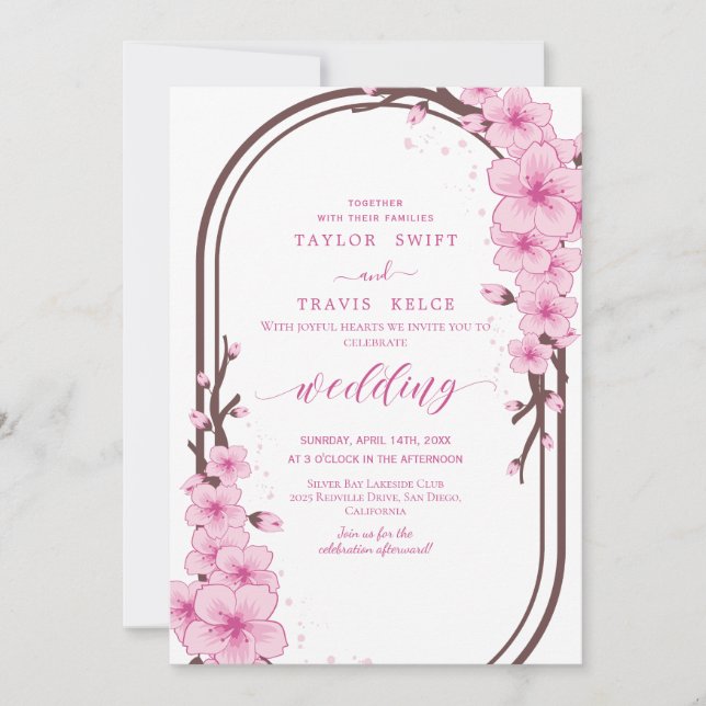 Invitación a la Boda Primaria de Cerezo Blossom (Anverso)