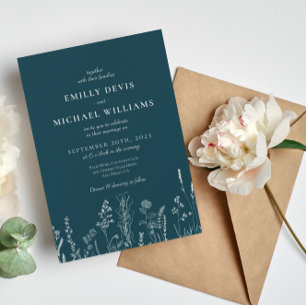 Invitación a la boda profunda de las flores silves