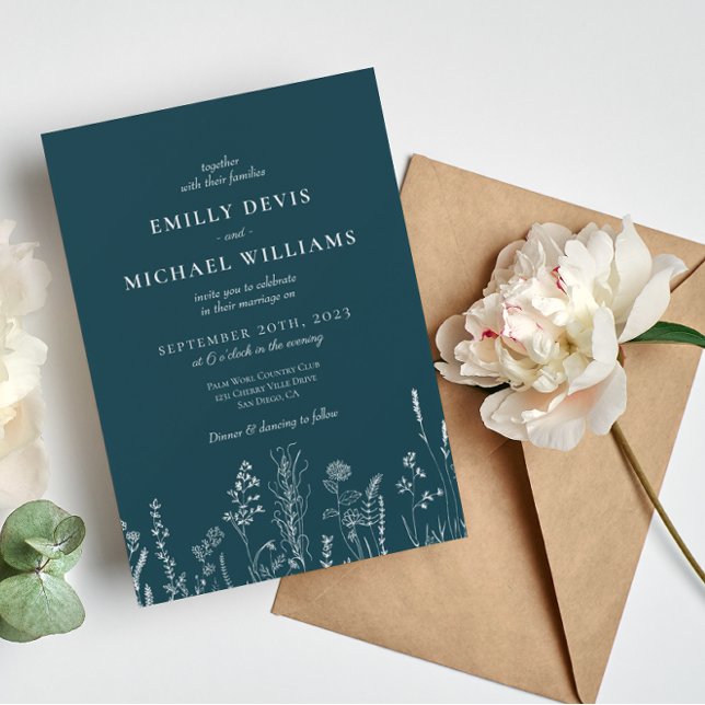 Invitación a la boda profunda de las flores silves (Subido por el creador)