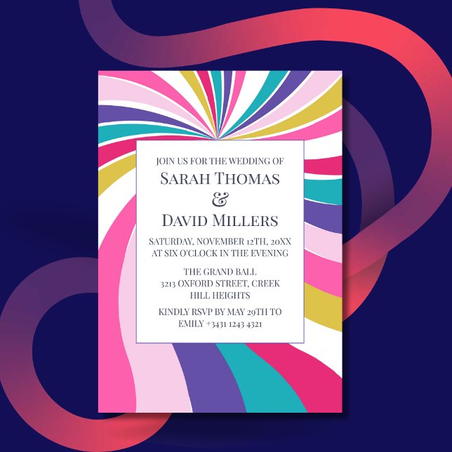 Invitación a la boda psicodélica de Swirl Retro Ro (Subido por el creador)