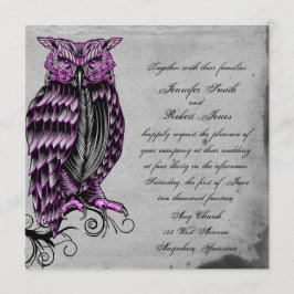 Invitación a la Boda Pura de Lechuza Gótica Morada