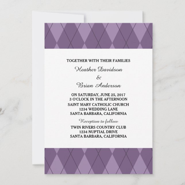 Invitación a la boda Purple Argyle (Anverso)