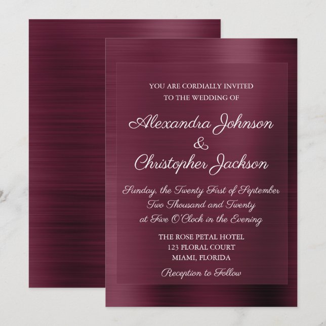Invitación a la boda Purple Burgundy Elegant (Anverso / Reverso)