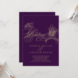 Invitación a la boda Purple Elegant Gold Calligrap