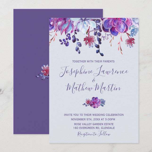 Invitación a la boda púrpura (Anverso / Reverso)