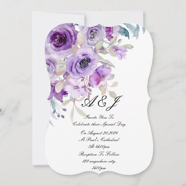 invitación a la boda púrpura bonito lilac (Anverso)