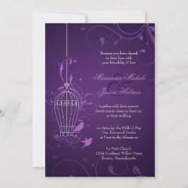 Invitación a la boda púrpura con RSVP e Informació