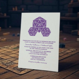 Invitación a la boda púrpura D20 dados