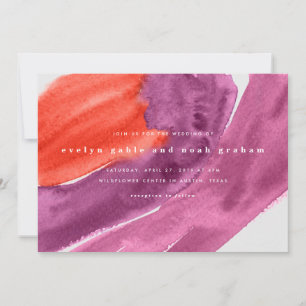 Invitación a la boda púrpura de color de agua negr