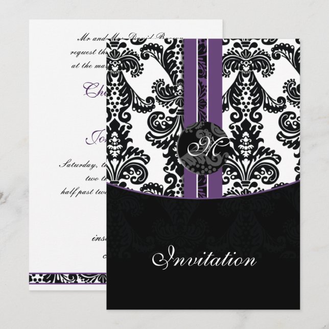 invitación a la boda púrpura de damasco (Anverso / Reverso)