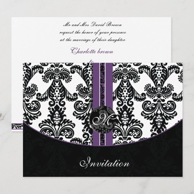 invitación a la boda púrpura de damasco (Anverso / Reverso)