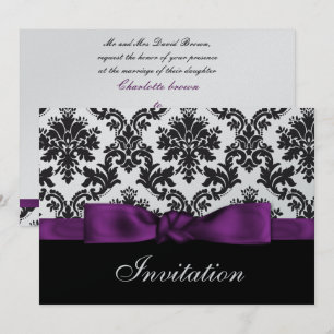 invitación a la boda púrpura de damasco de plata